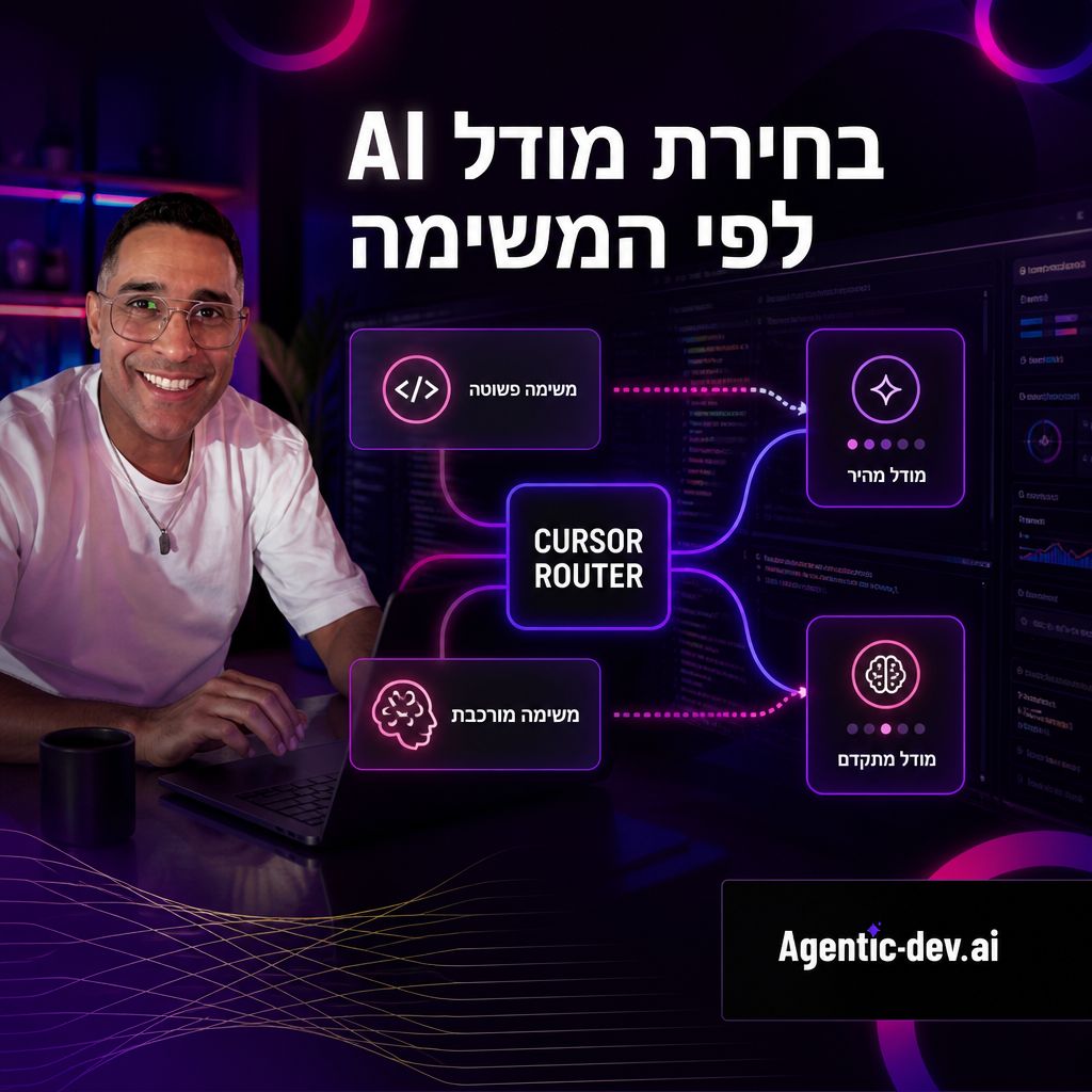 ממשק פיתוח עם Cursor Router שבוחר מודל AI לפי מורכבות משימה, איכות ועלות