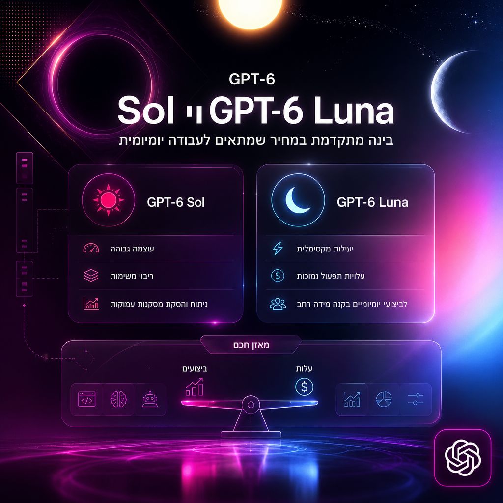 GPT‑6 Sol and Luna: בינה מתקדמת במחיר שמתאים לעבודה יומיומית